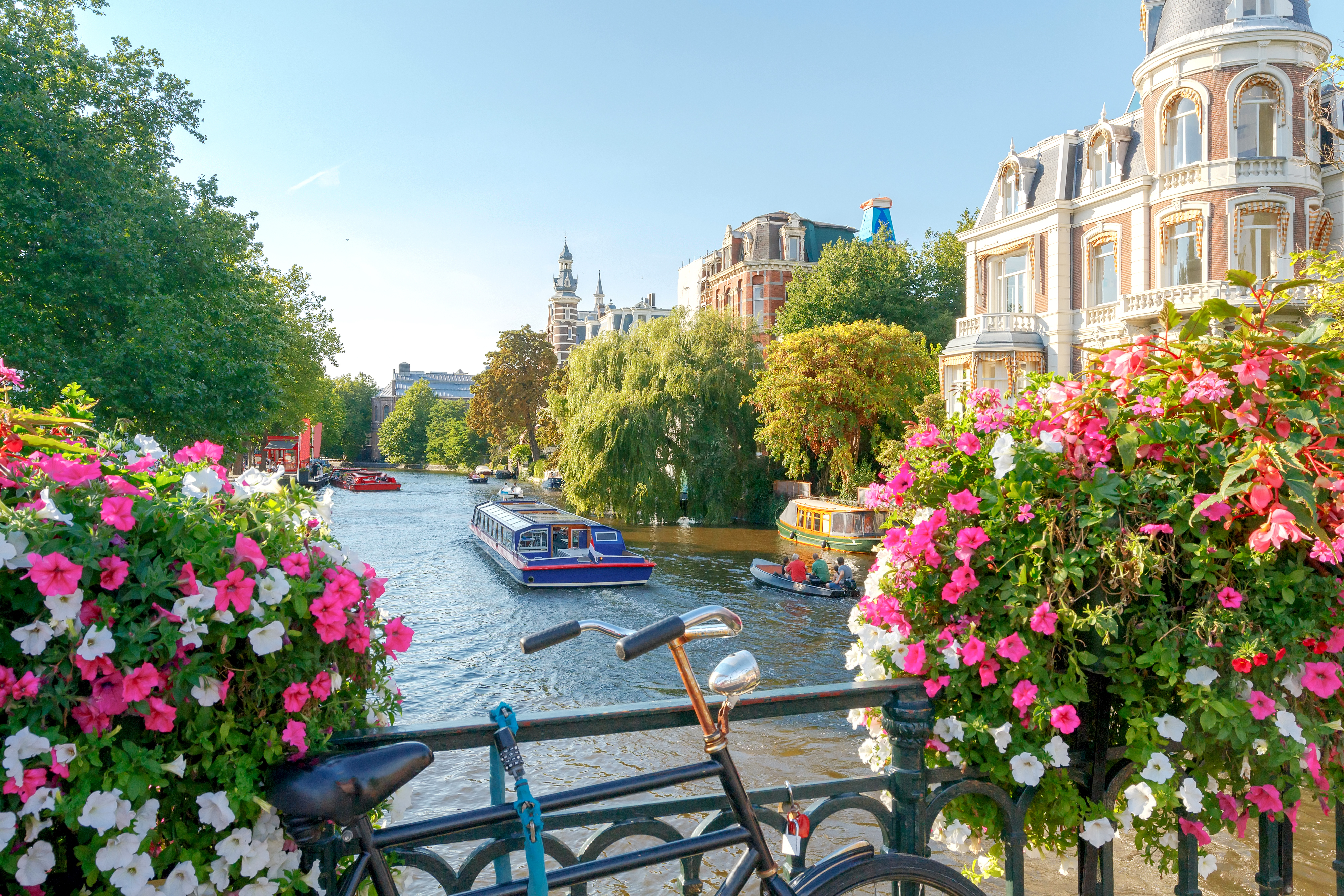 a view of the canal in Amsterdam