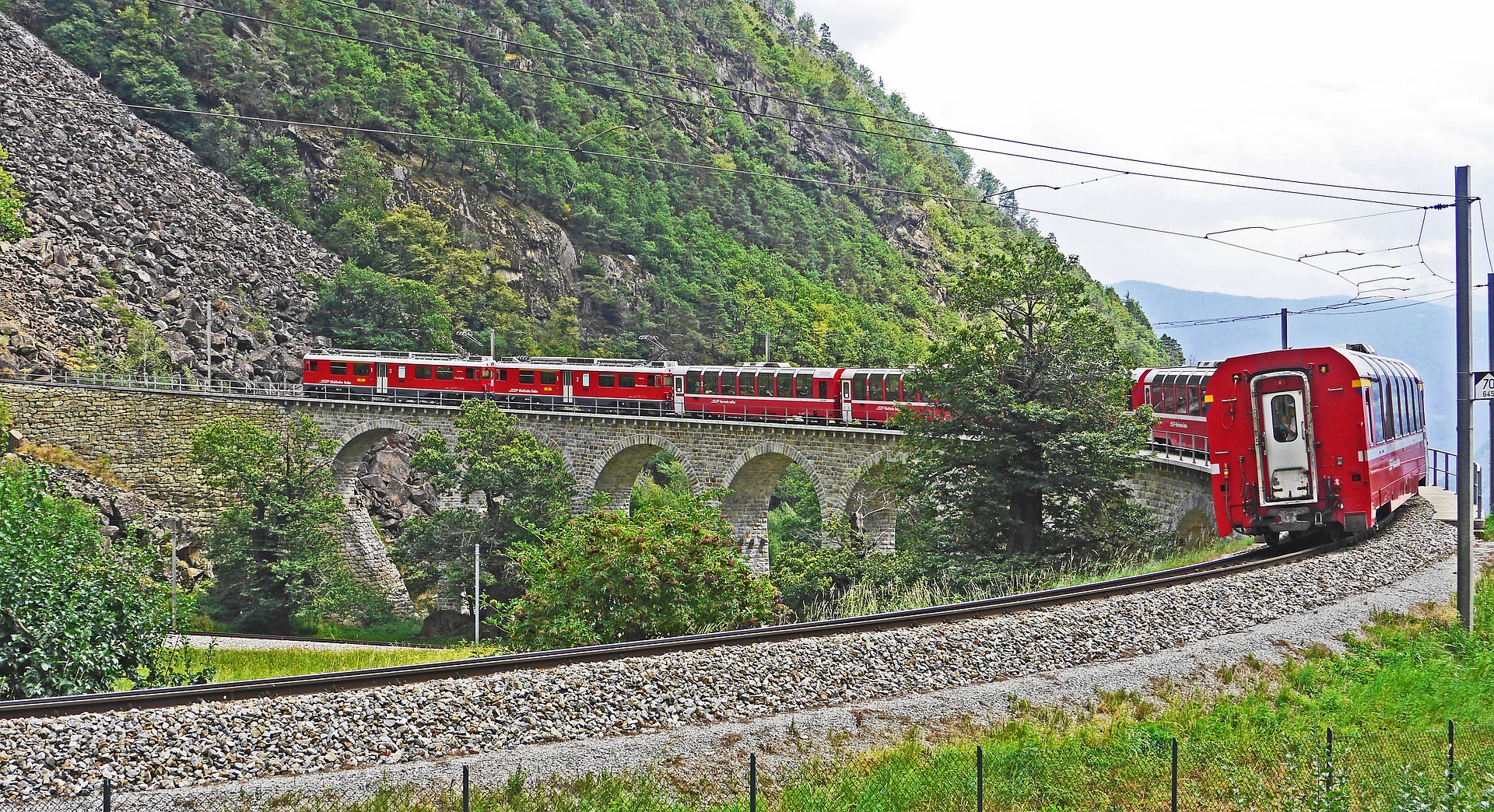 The Bernina Express on a viaduct