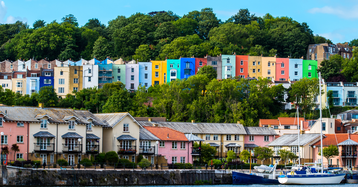 Bristol: cityscape of the famous colourful buildings.