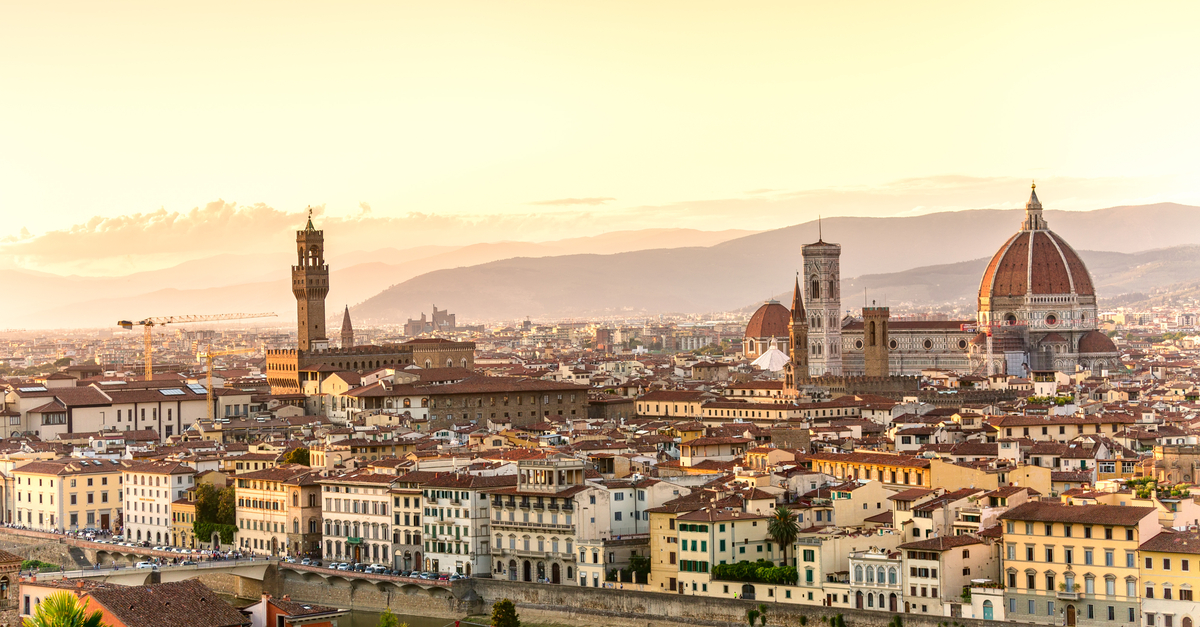 Florence: Aerial view of the Piazzale Michelangelo and Duomo.