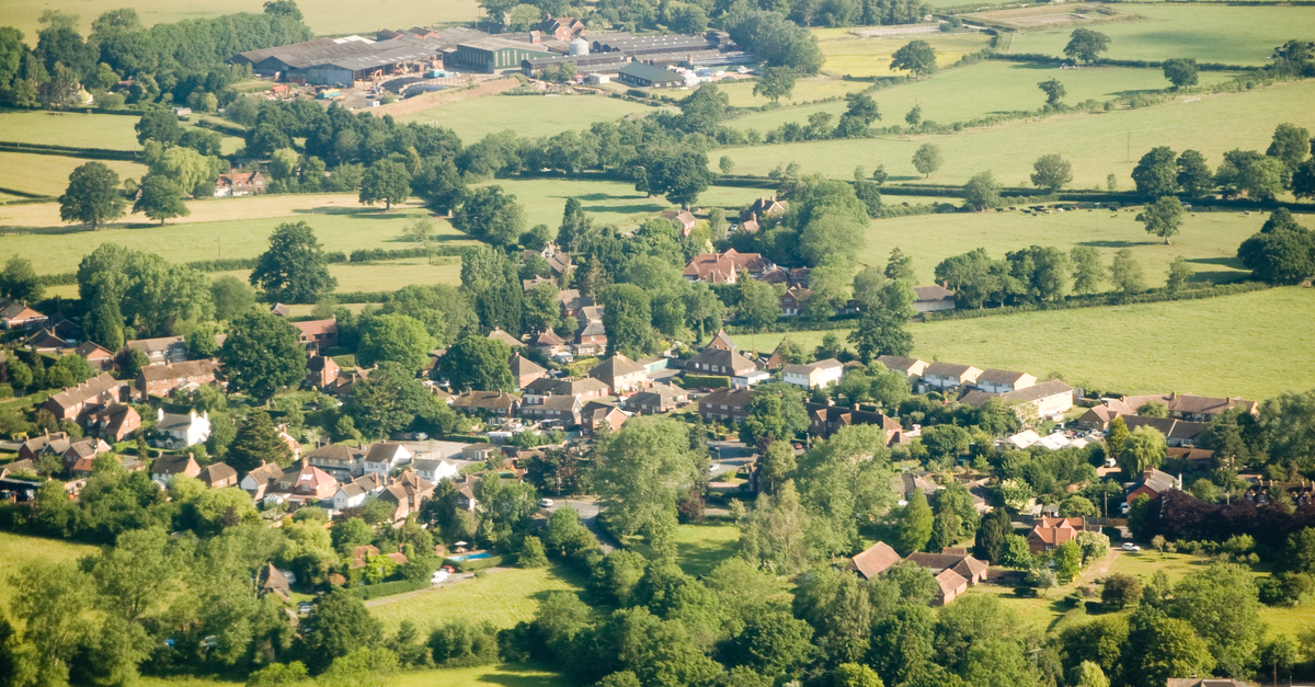 Gatwick: aerial view of Surrey village near Gatwick.