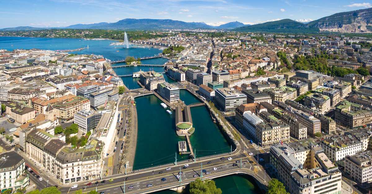 Geneva: Aerial view of the Leman lake.