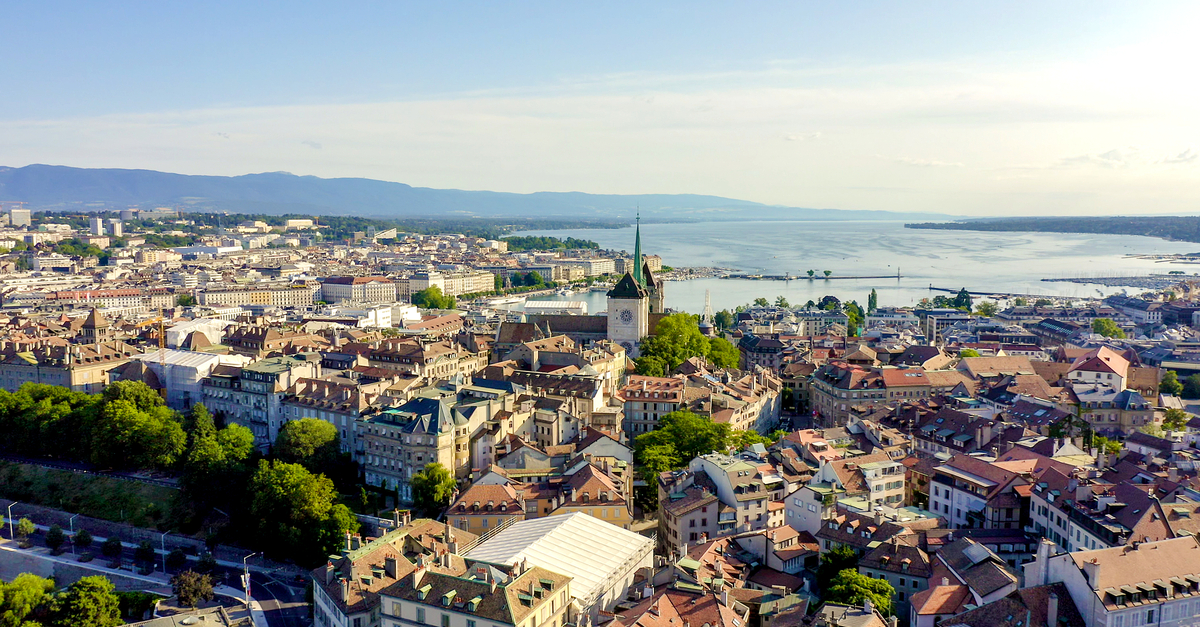 Geneva: Aerial view of the cathedral.
