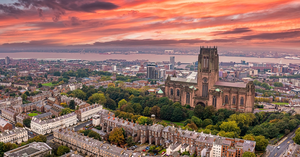 Liverpool: view of the Liverpool's Cathedral at sunset.
