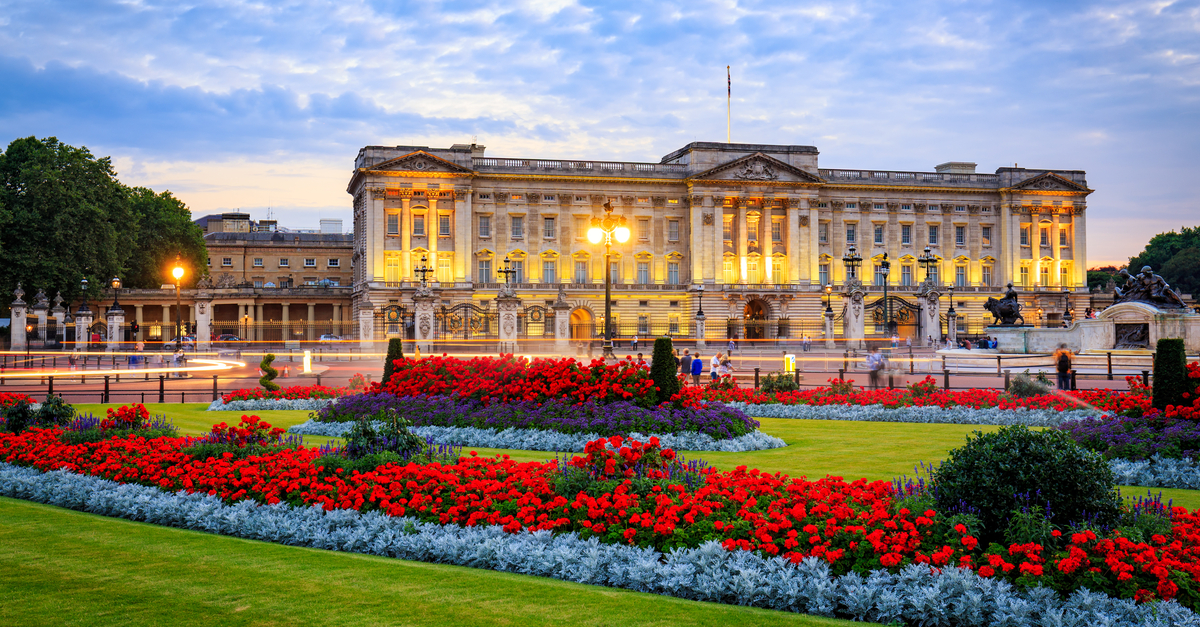 London: Buckingham Palace at sunset.