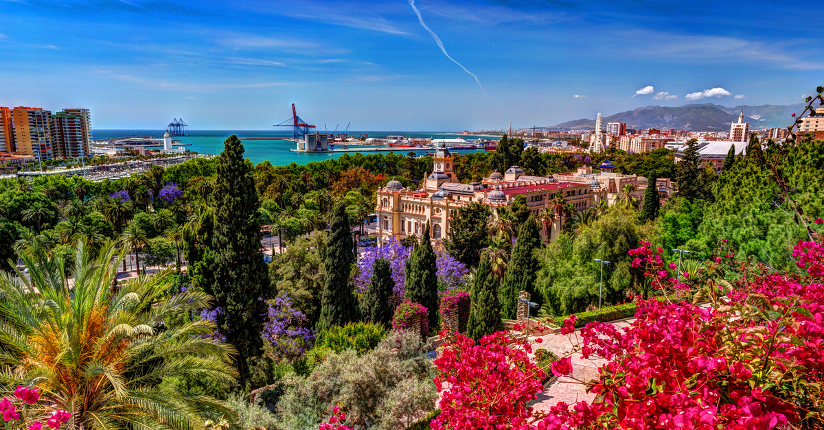 Malaga: Aerial view of the city taken from Gibralfaro Castle.