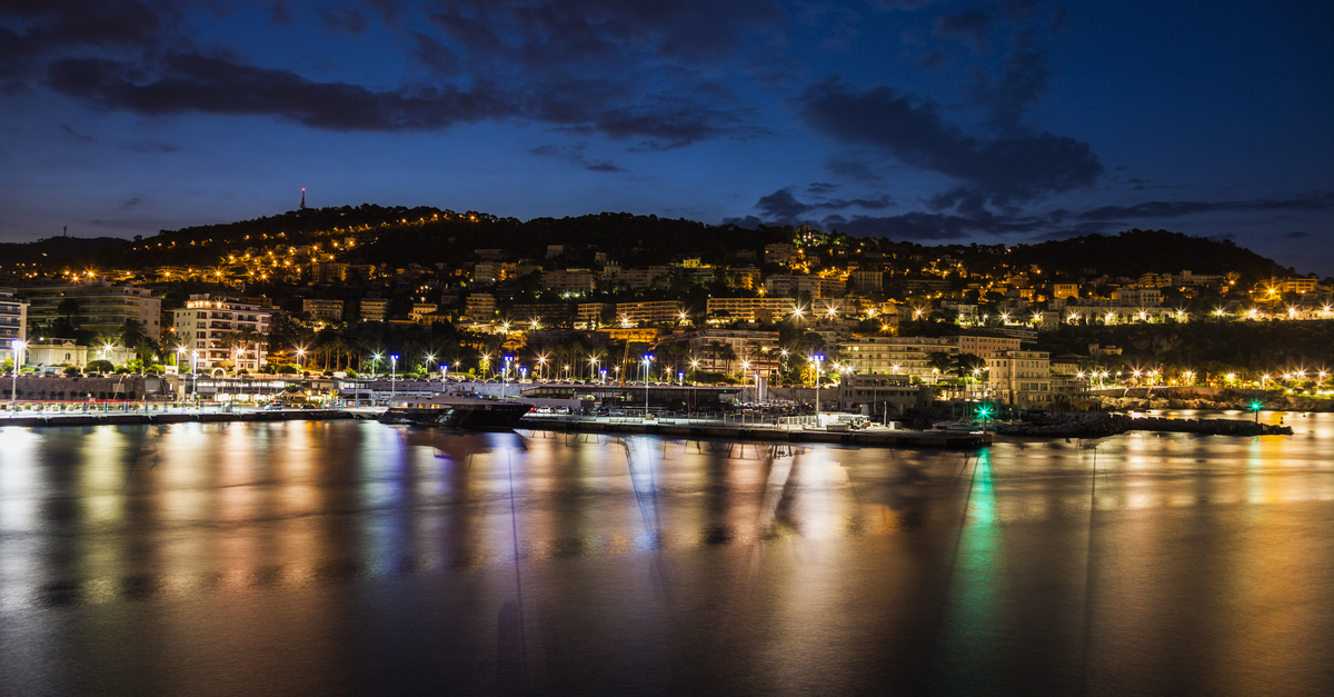 Nice: Aerial view of the city at evening.
