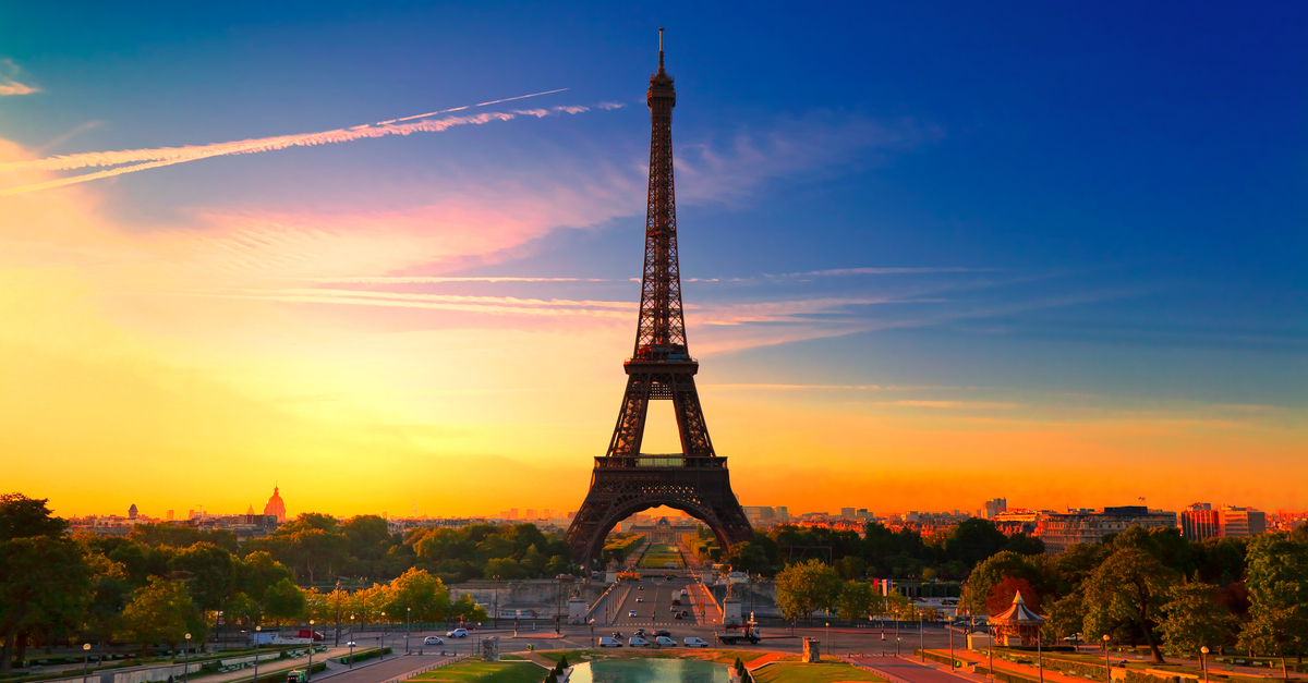 Paris: Eiffel tower at sunset.