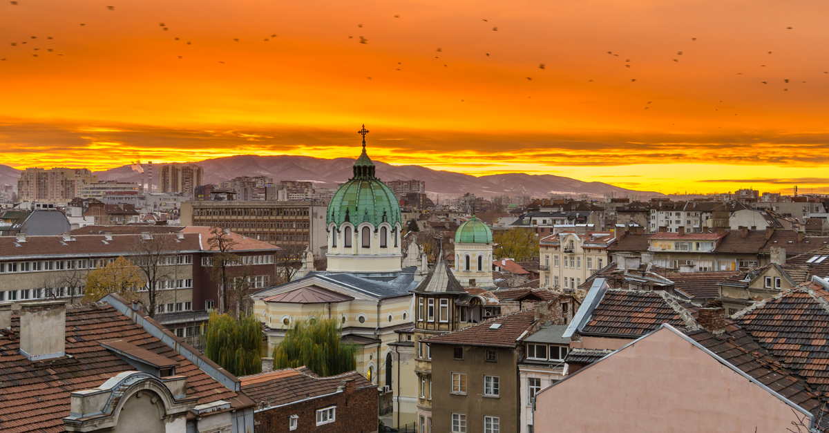 Sofia: View of the city at sunset.