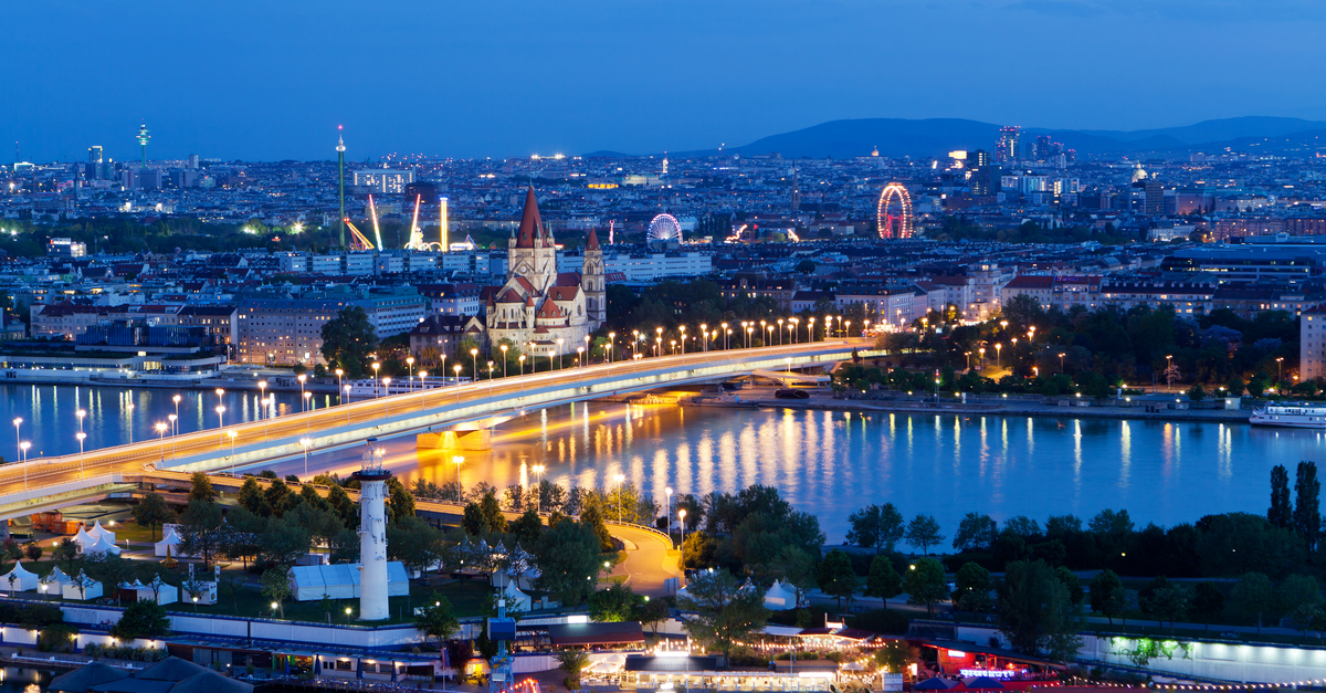 Vienna: Aerial view of the city at night.