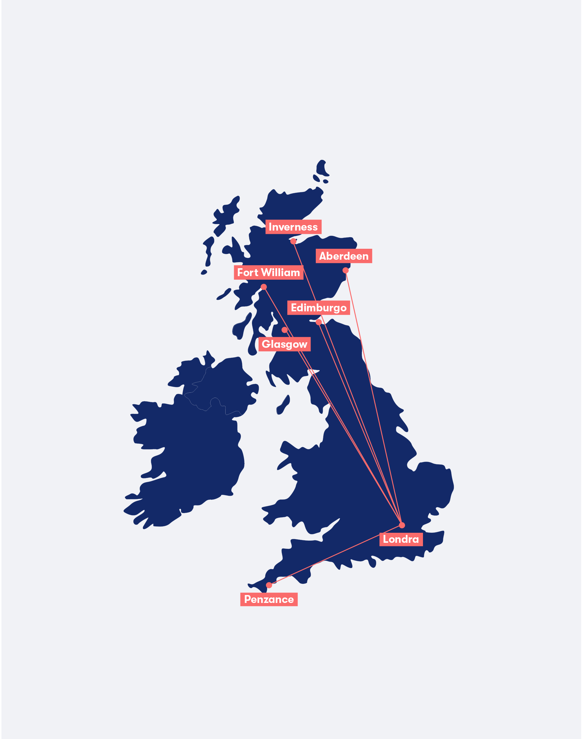 Mappa dei treni notturni nel Regno Unito