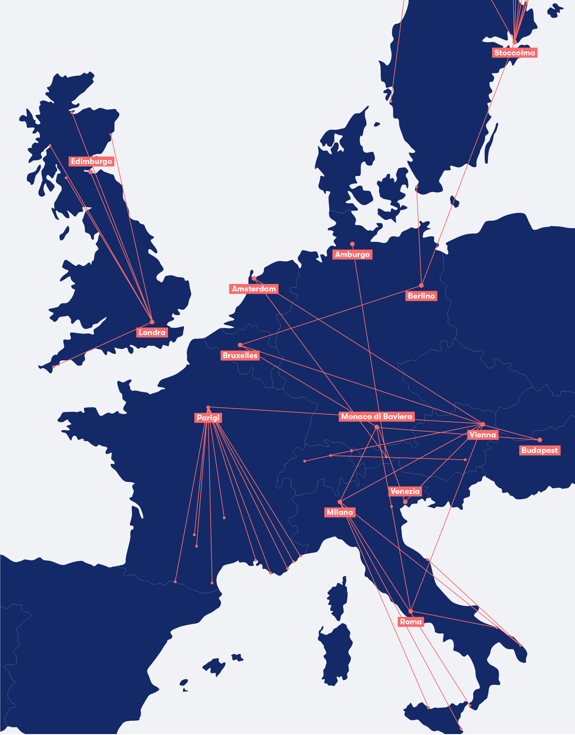 Mappa dei treni notturni più popolari in Europa