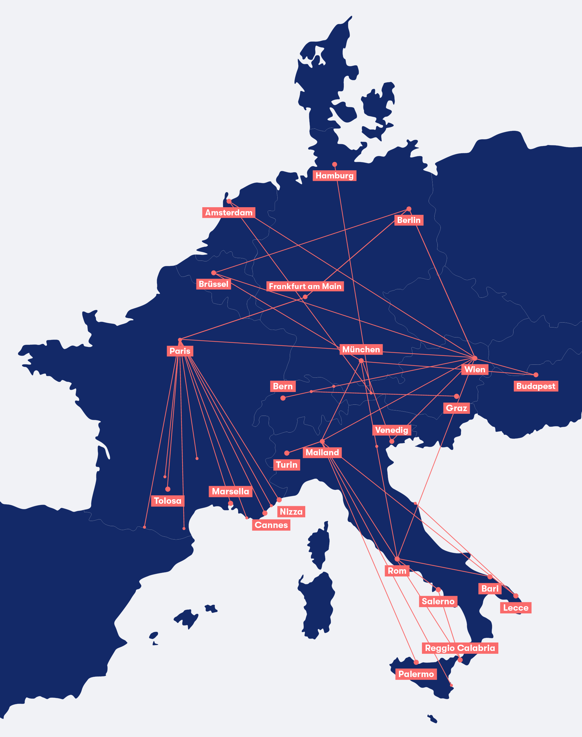 Nachtzug Verbindungen Karte Europa