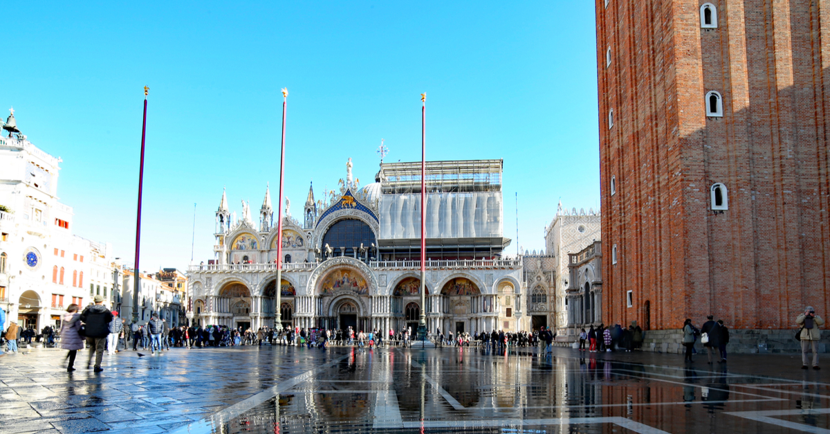 Saint Mark Square and ancient basilica of Venice.