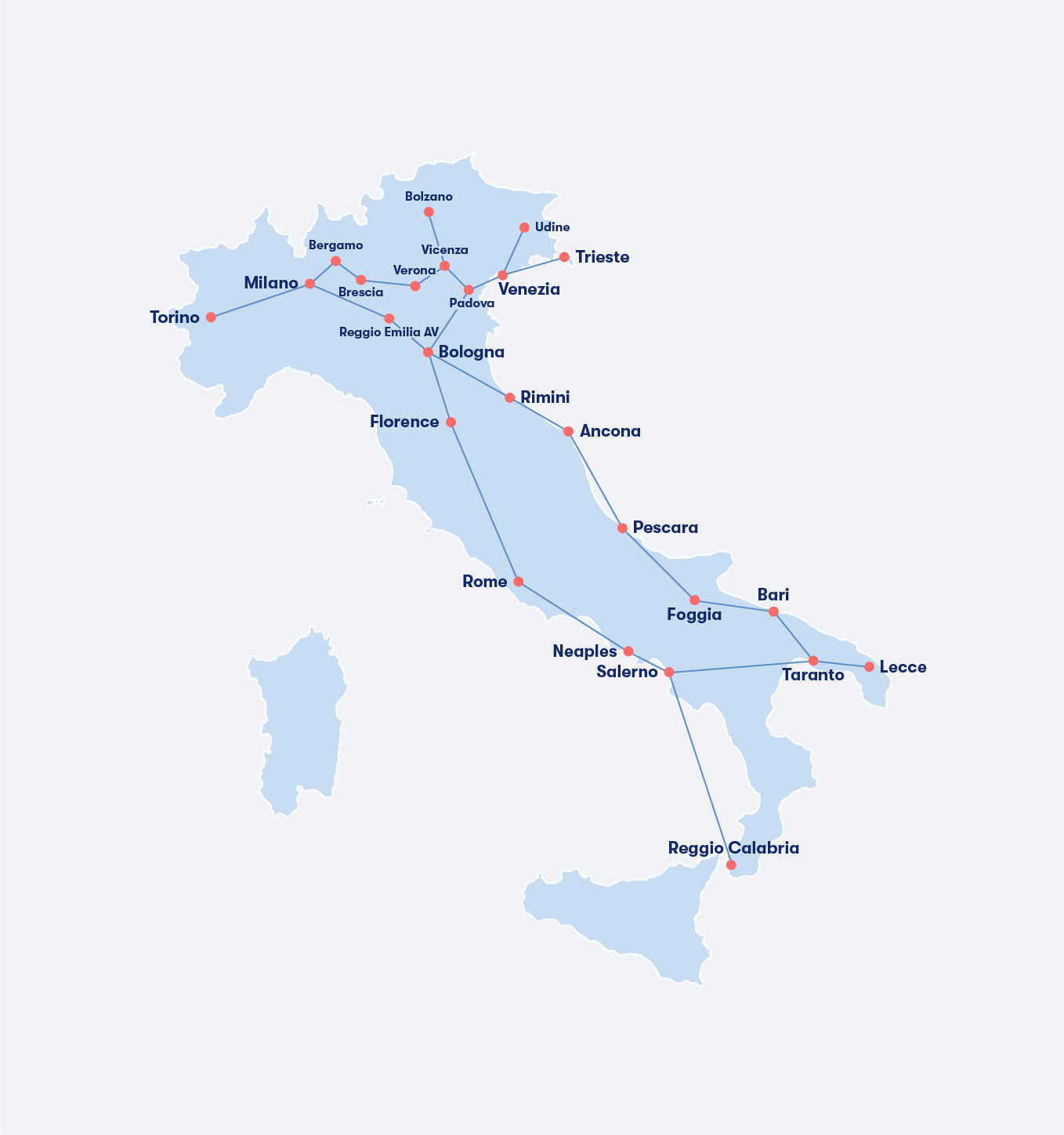 mappa collegamenti frecciarossa in Italia